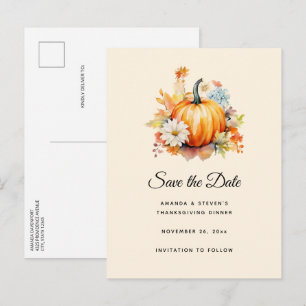 Postal De Anuncios Calabazas Naranjas y Flores Otoño