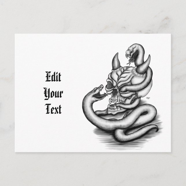 Postal De Anuncios Calavera - Cabeza de diablo con serpiente (Anverso)