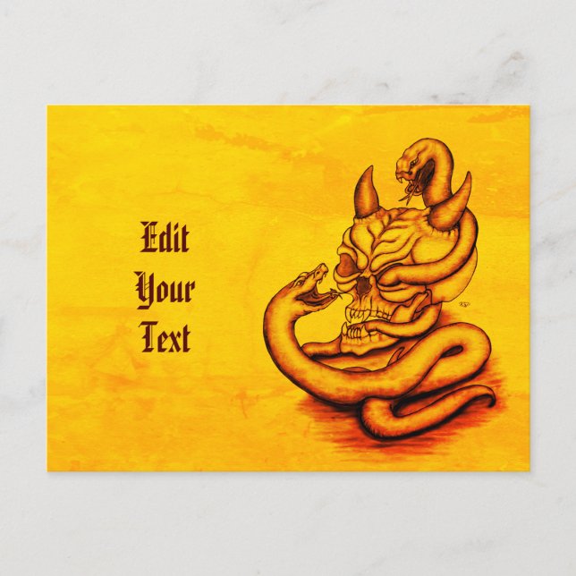 Postal De Anuncios Calavera - Cabeza malvada con serpiente (Anverso)
