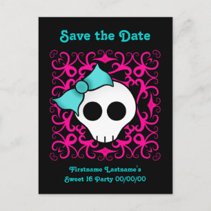 Postal De Anuncios Calavera gótica dulce 16 salva la fecha