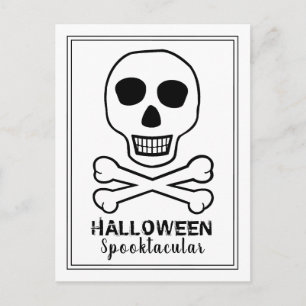 Postal De Anuncios Calavera y huesos, fiesta de Halloween invitada