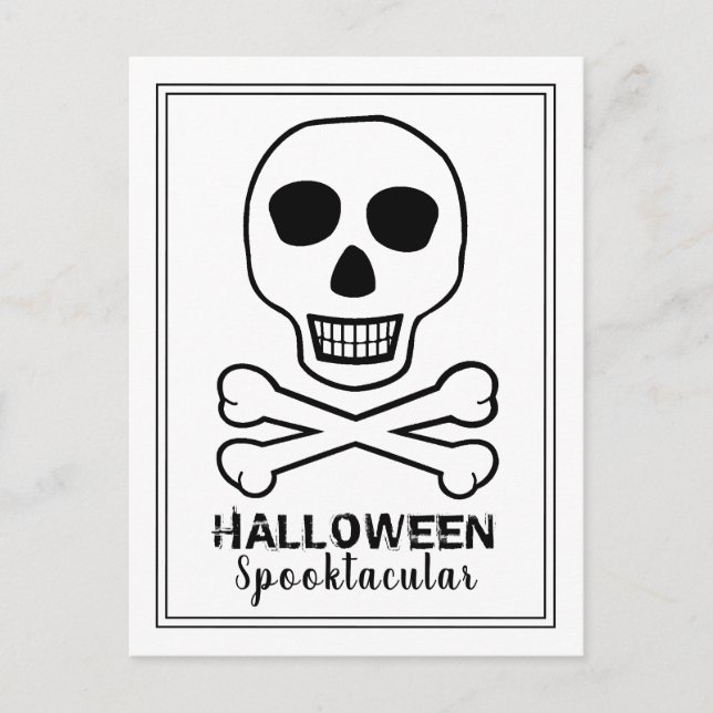 Postal De Anuncios Calavera y huesos, fiesta de Halloween invitada (Anverso)