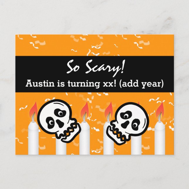 Postal De Anuncios Calaveras Divertidas Fiesta de Cumpleaños Guardar  (Anverso)