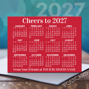 Postal De Anuncios Calendario 2027 Rojo Blanco patrón MCM empresarial