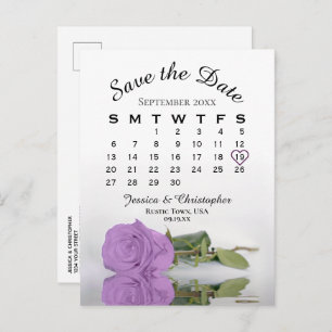 Postal De Anuncios Calendario Boda Lilac Purple Rosa Guardar fecha