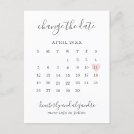 Postal De Anuncios Calendario Cambiar la Fecha Corazón Rosa Lindo