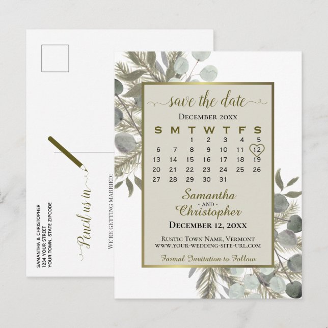 Postal De Anuncios Calendario de Adviento de Eucalipto y Pino Taupe T (Anverso / Reverso)