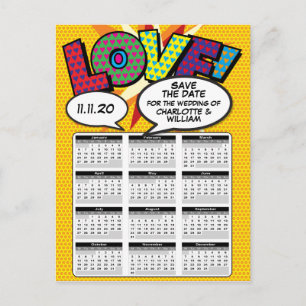 Postal De Anuncios Calendario de aviso de Comic Book Pop Art 2020