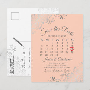 Postal De Anuncios Calendario de boda de encaje de plata para guardar