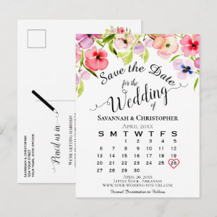 Postal De Anuncios Calendario de Boda de Pensamientos al Acuarela par