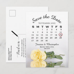 Postal De Anuncios Calendario de Boda de Rosa Amarilla Elegante Guard