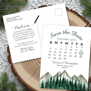 Postal De Anuncios Calendario de Boda Montañas y Pino Guarden la Fech