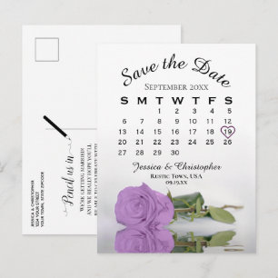 Postal De Anuncios Calendario de Boda Rosa Púrpura Lila Guarde la Fec