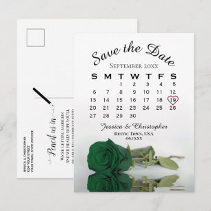 Postal De Anuncios Calendario de Boda Rosa Verde Esmeralda Guárdese l
