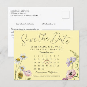 Postal De Anuncios Calendario de Bodas florales amarillos de moda Gua