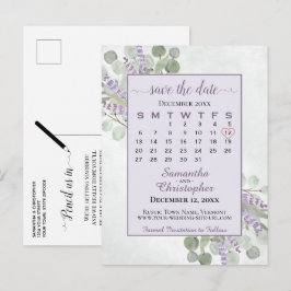 Postal De Anuncios Calendario de Bodas para Guardar la Fecha Eucalipt
