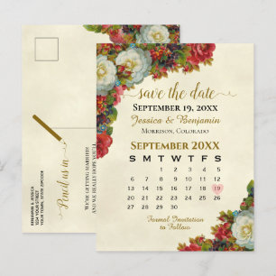Postal De Anuncios Calendario de Bodas Rosas Victorianas para Guardar