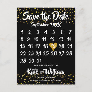 Postal De Anuncios Calendario de corazón de amor dorado, guarda la fe