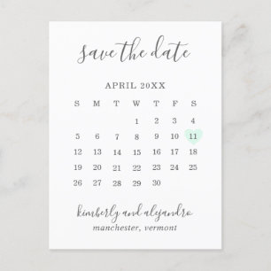 Postal De Anuncios Calendario de Corazón Verde Pastel Moderno Guardar