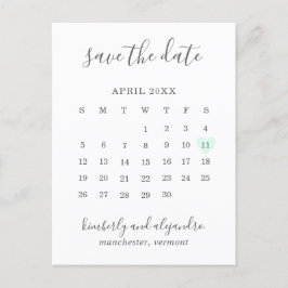 Postal De Anuncios Calendario de Corazón Verde Pastel Moderno Salva l