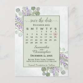 Postal De Anuncios Calendario de Fecha de Boda para Guardar Eucalipto