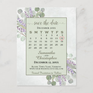 Postal De Anuncios Calendario de Fecha de Boda para Guardar Eucalipto