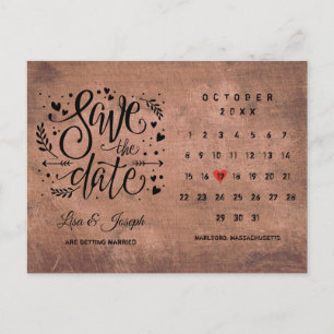 Postal De Anuncios Calendario de Fecha de Guardado Corazón de Amor Ro