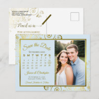 Calendario de Fecha de Guardado de Boda Azul Claro