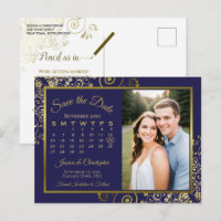 Calendario de Foto de Boda Navy & Gold para Guarda