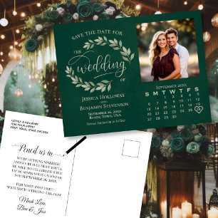 Postal De Anuncios Calendario de Fotos de Hojas Esmeralda de Boda Gua