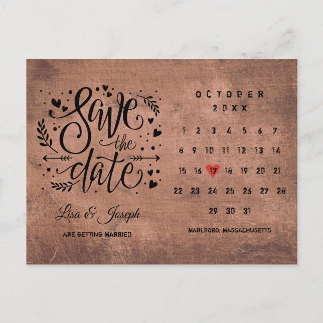 Postal De Anuncios Calendario de Guarda la Fecha de Madera Rústica Co (Anverso)