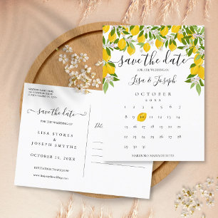 Postal De Anuncios Calendario de guardado de fecha limones en flor