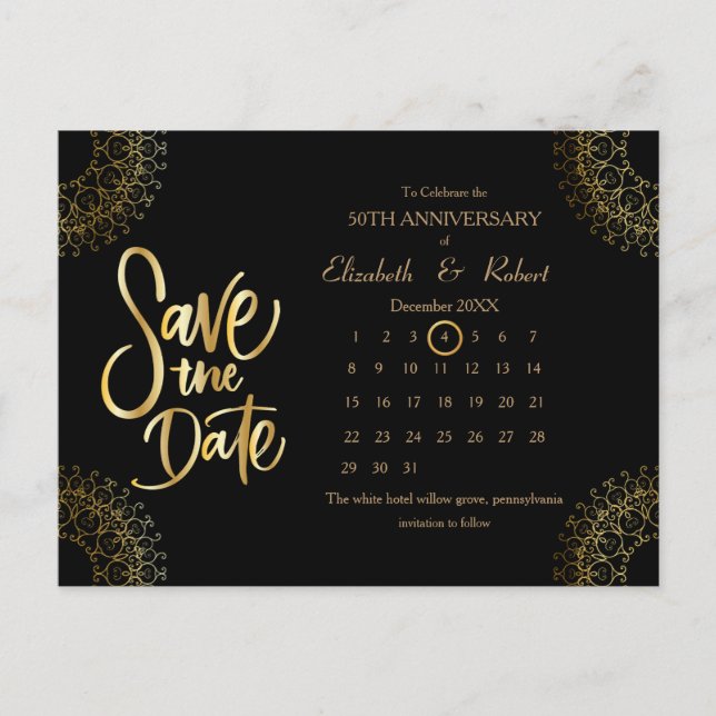Postal De Anuncios Calendario de la fecha del aniversario de bodas de (Anverso)