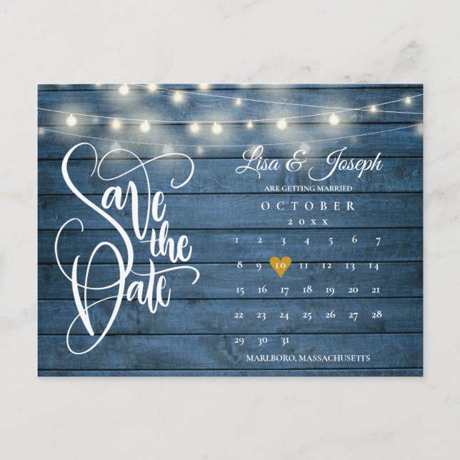 Postal De Anuncios Calendario de Luces de Madera Azul Código QR Save  (Anverso)