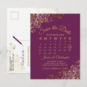 Postal De Anuncios Calendario de "Save the Date" de boda Cassis Purpl