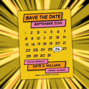 Postal De Anuncios Calendario Divertido Cómic Moderno Salva la Fecha