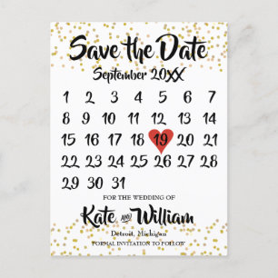 Postal De Anuncios Calendario Gold Dust Love Heart Save the Date