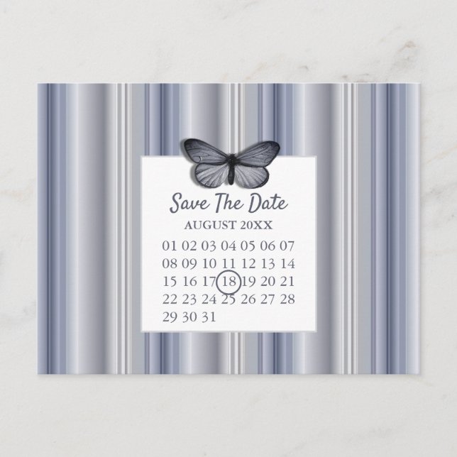Postal De Anuncios Calendario Guardar la Fecha Mariposa Azul Plateada (Anverso)