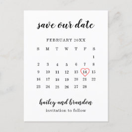 Postal De Anuncios Calendario Moderno Corazón Rojo Boda Guardar la Fe