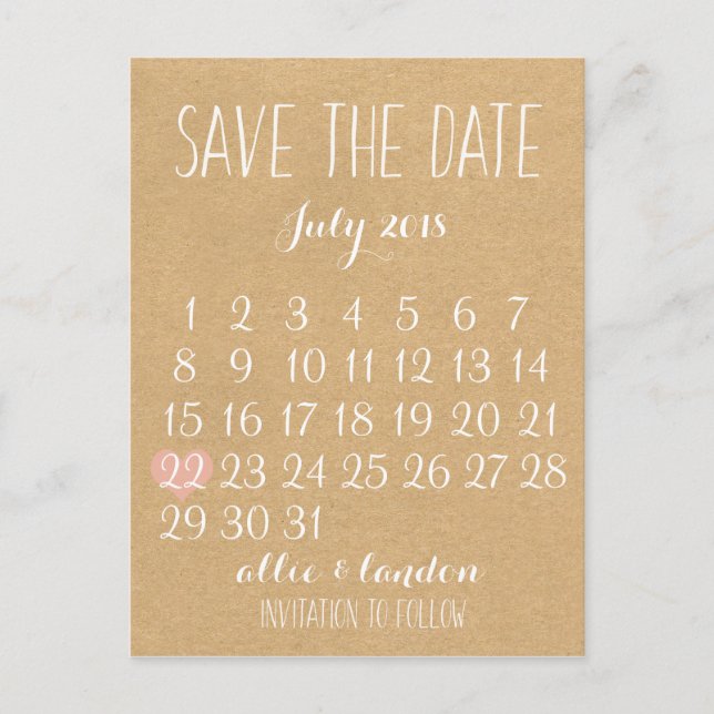 Postal De Anuncios Calendario para guardar la fecha (Anverso)