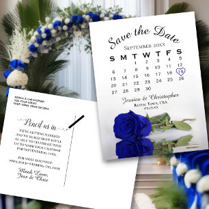 Postal De Anuncios Calendario Rosa azul real Boda Guardar fecha