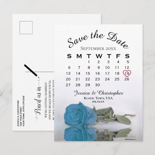 Postal De Anuncios Calendario Rosa azul turquesa Guardar fecha (Anverso / Reverso)