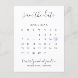Postal De Anuncios Calendario Sencillo Corazón Morado Pastel Reservar