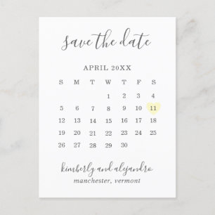 Postal De Anuncios Calendario Simple Corazón Amarillo Pastel Guardar