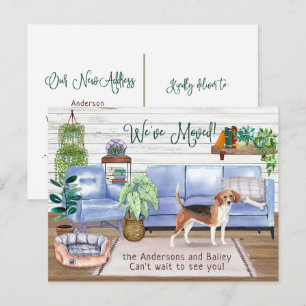 Postal De Anuncios Cálido beagle nuevo hogar en movimiento