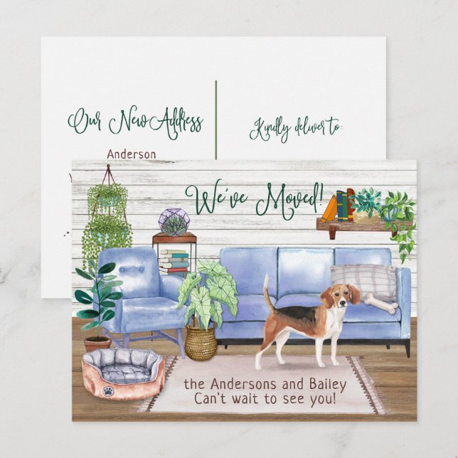 Postal De Anuncios Cálido beagle nuevo hogar en movimiento (Anverso / Reverso)