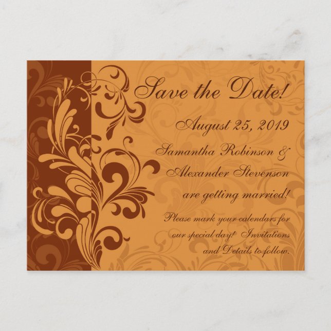 Postal De Anuncios Cálido Swirl Golden Otumn Save the Date (Anverso)