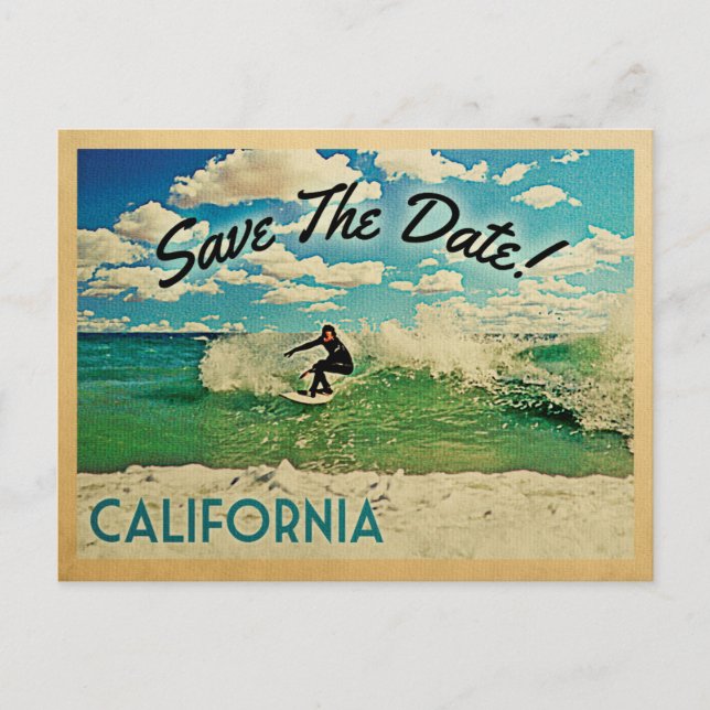 Postal De Anuncios California Save the Date Surfing (Anverso)