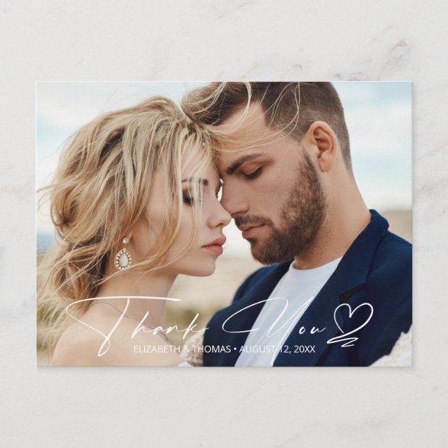 Postal De Anuncios Caligrafía Agradecimiento de Boda Polvo Azul ID771 (Anverso)