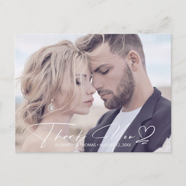 Postal De Anuncios Caligrafía Agradecimiento de Boda Rosa Mauve ID771 (Anverso)